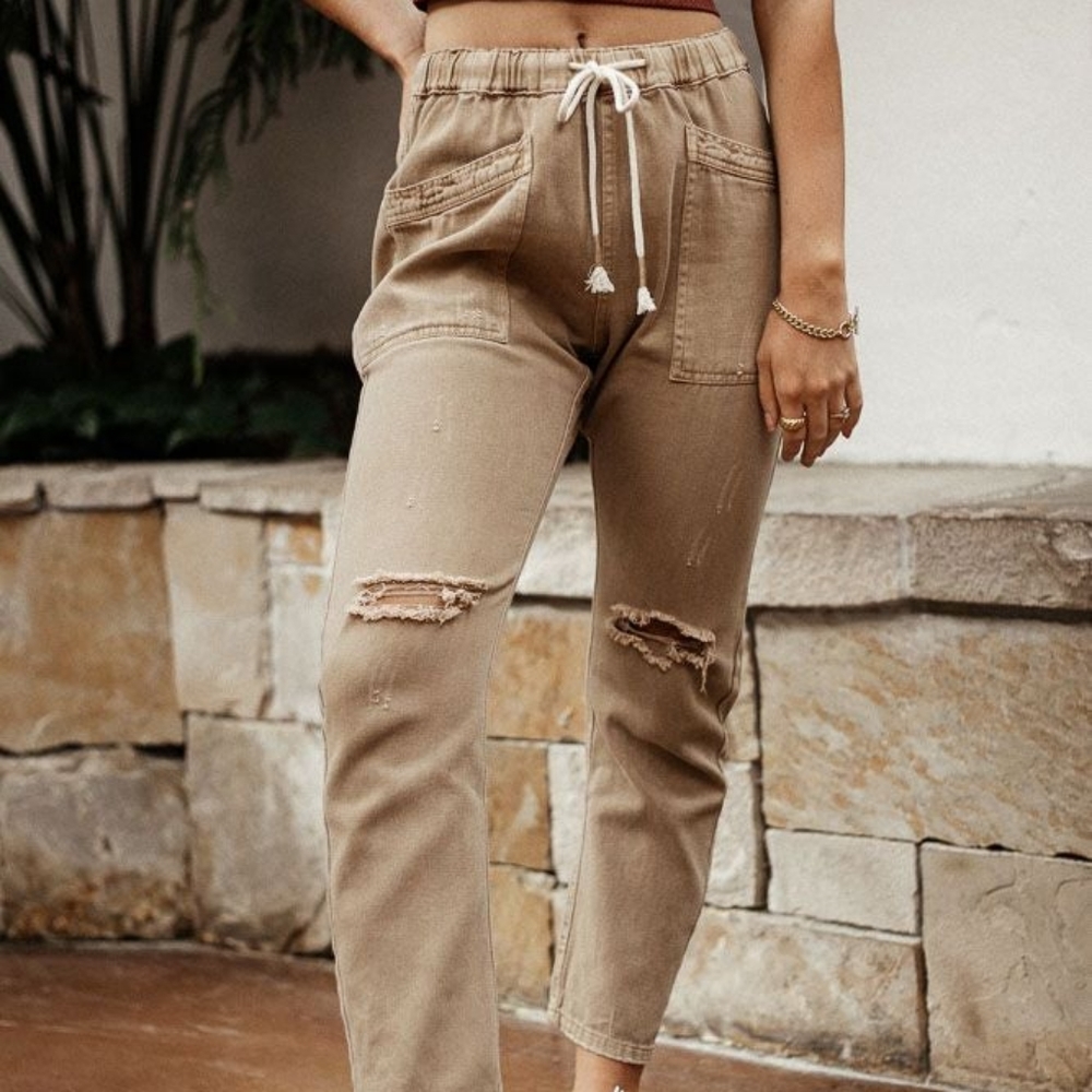 Bohme Oaklynn Relaxed Distressed Joggers Tan